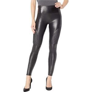 Spanx Black Faux Leather Moto Legging Stretch EUC Compression Size Small